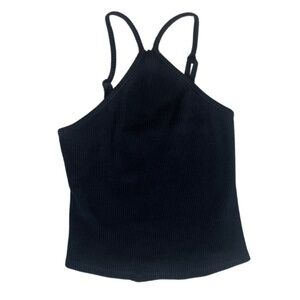 Honeypunch Halter / High Neck Black Ribbed Crop Top Size Small